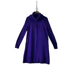 Banana Republic Sz L Luxury Cashmere Blend Sweater Dress Chunky Cowl Neck EUC